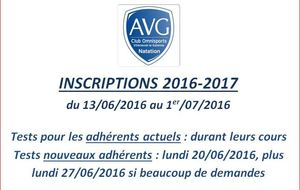 Inscriptions saison 2016-2017