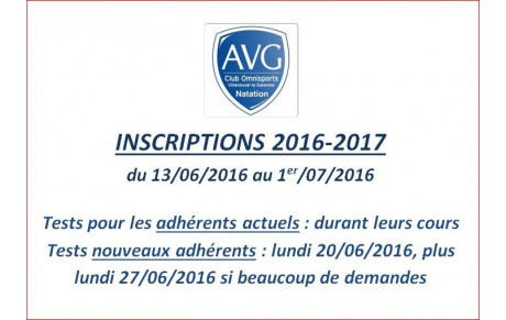 Inscriptions saison 2016-2017